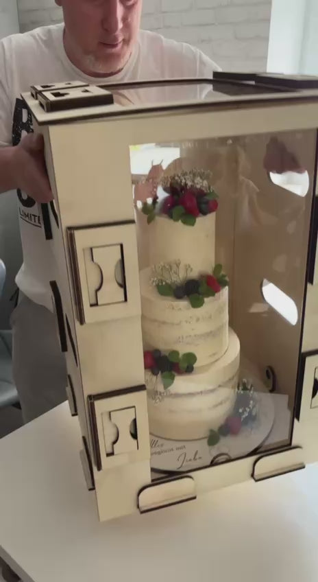 Profi Transportbox für Hochzeitstorten & Etagentorten (Holz/Acryl)